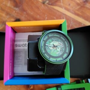 Swatch - SB01B125 - Big Bold Planets Quartz Mens Watch - Black/Green $64